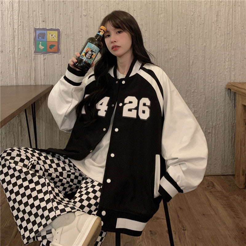 Women's American Style Baseball Uniform Loose Jacket