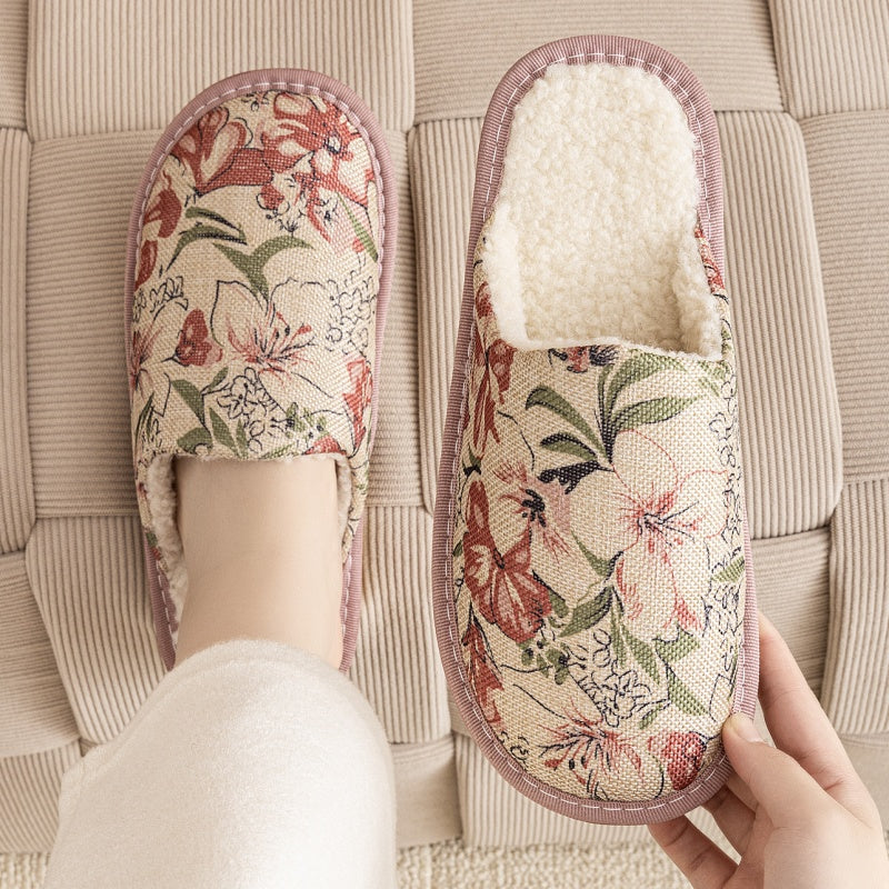 Warm Winter Linen Surface Household Cotton Slippers