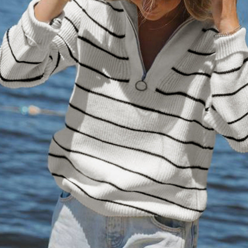 European And American Fashion Casual Striped Lapel Sweater