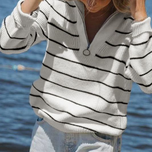 European And American Fashion Casual Striped Lapel Sweater