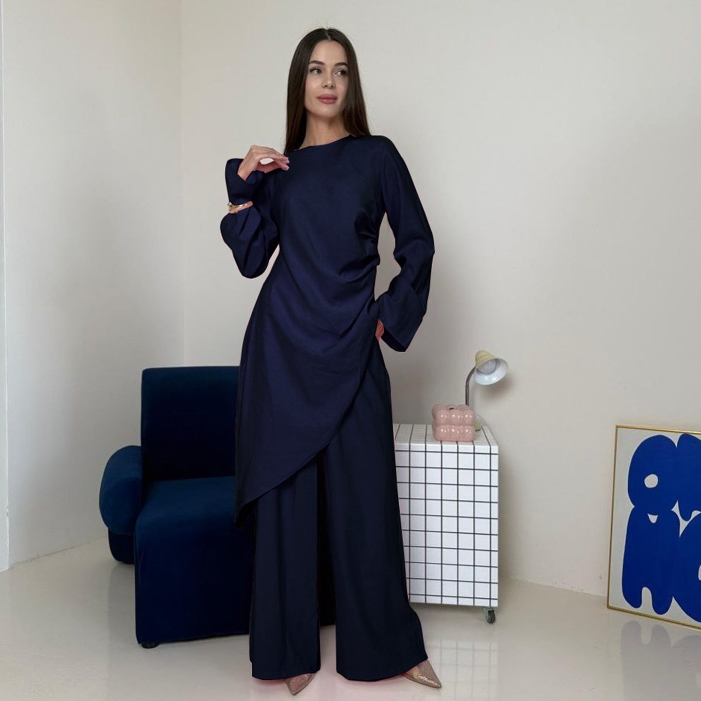 Women's Solid Color Casual East Long Shirt Two-piece Pants