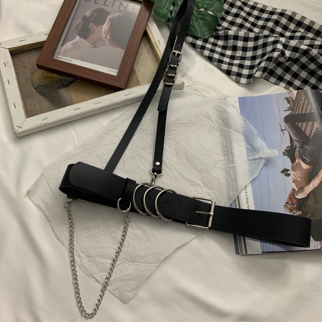 Nightclub Punk Style Hong Kong Fan Personality Style Shoulder Lace PU Decorative Belt Strap Fashion Women