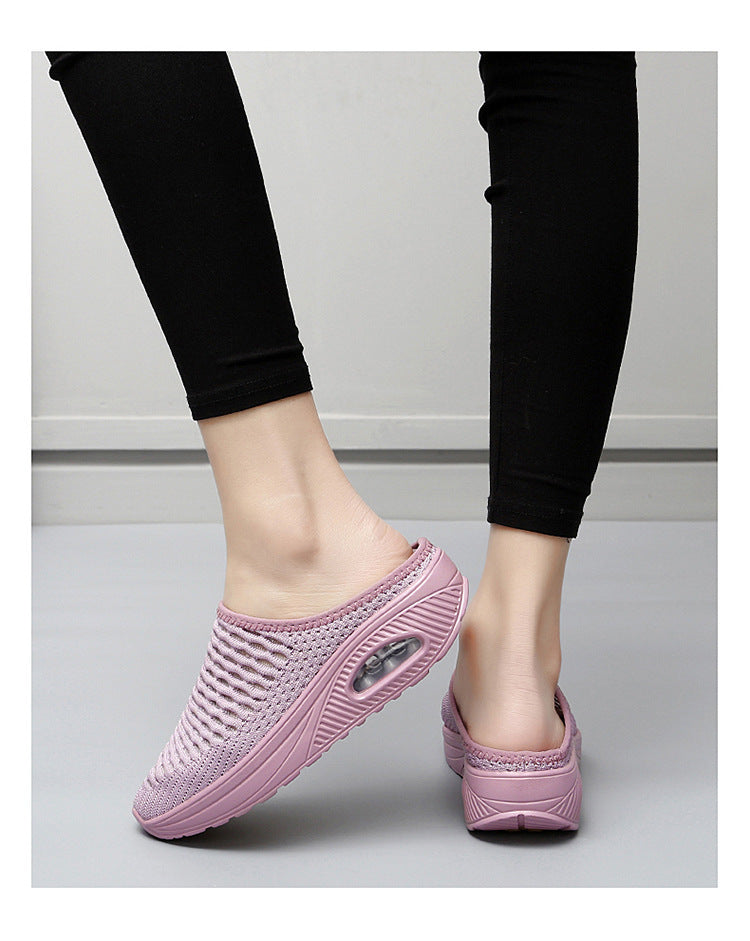 Women's Hollow Mesh Surface Casual Half Slippers Slip-on Mom Shoes