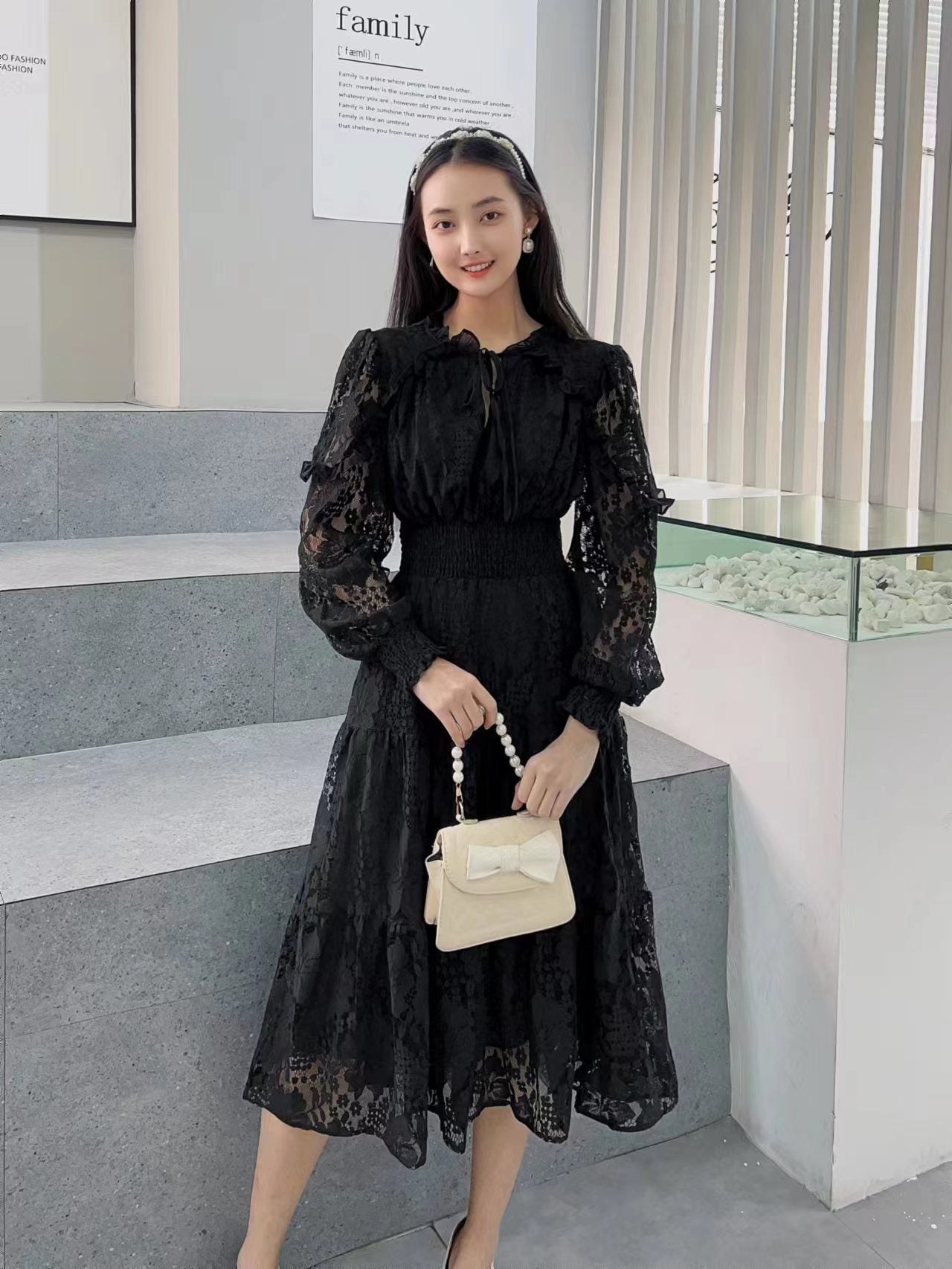 Women's Long Sleeved Lace Dress