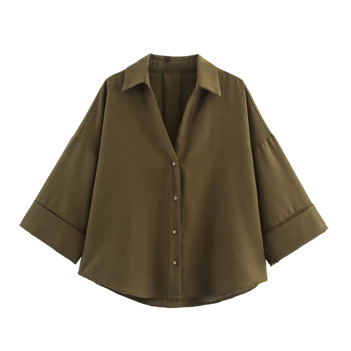 Women's Fashionable Slim-Fit Linen Multi-Color Striped Long-Sleeve Shirt