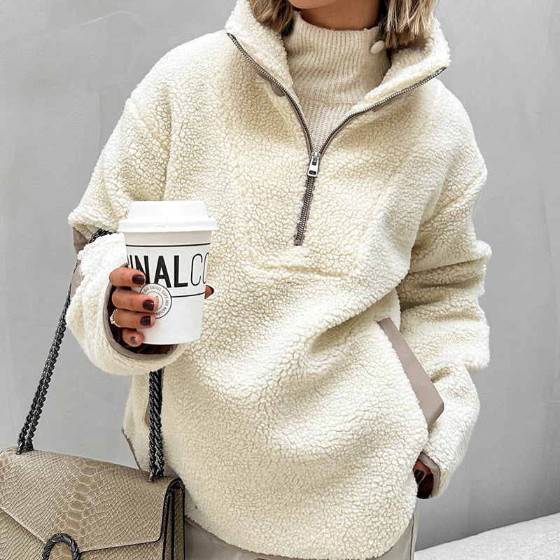 Plysset Løs Revers Pullover Trøje