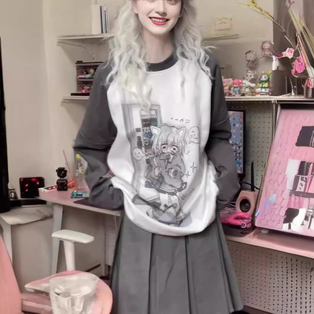 Water Color Raglan Girl Cute Sister Sleeve Detachable Short Sleeve T-shirt