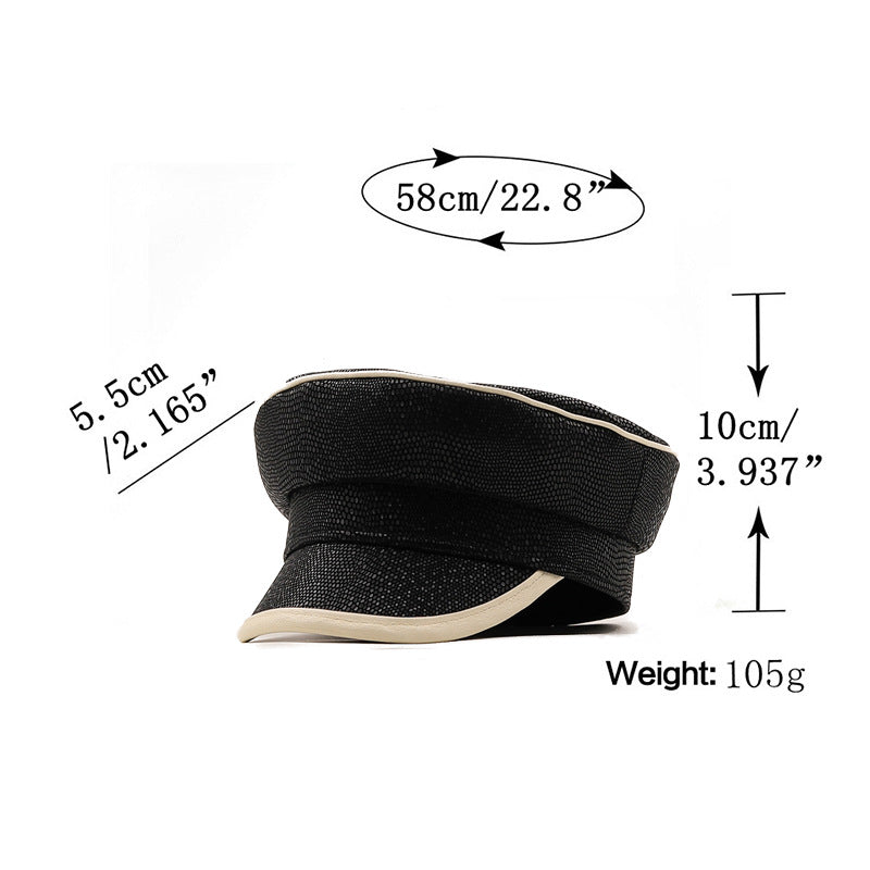 Black Pu Leather Beret Female Painter Hat