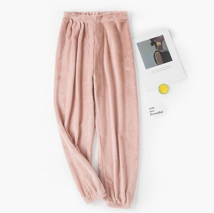 Loose-fitting Ankle-cinched Casual Pants With A Brushed Liningextra-thick And Cozy For Lounging At Home