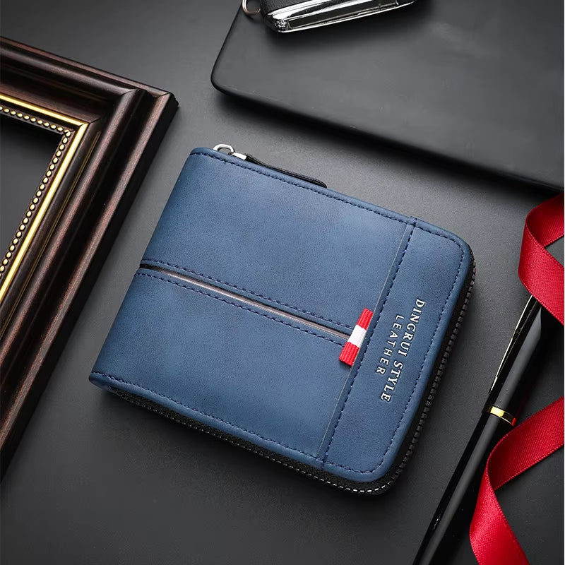 2025 New Cross-Border Men'S Wallet Short Horizontal Zipper Leather Wallet Zero Wallet Retro Leisure Buckle Square Bag