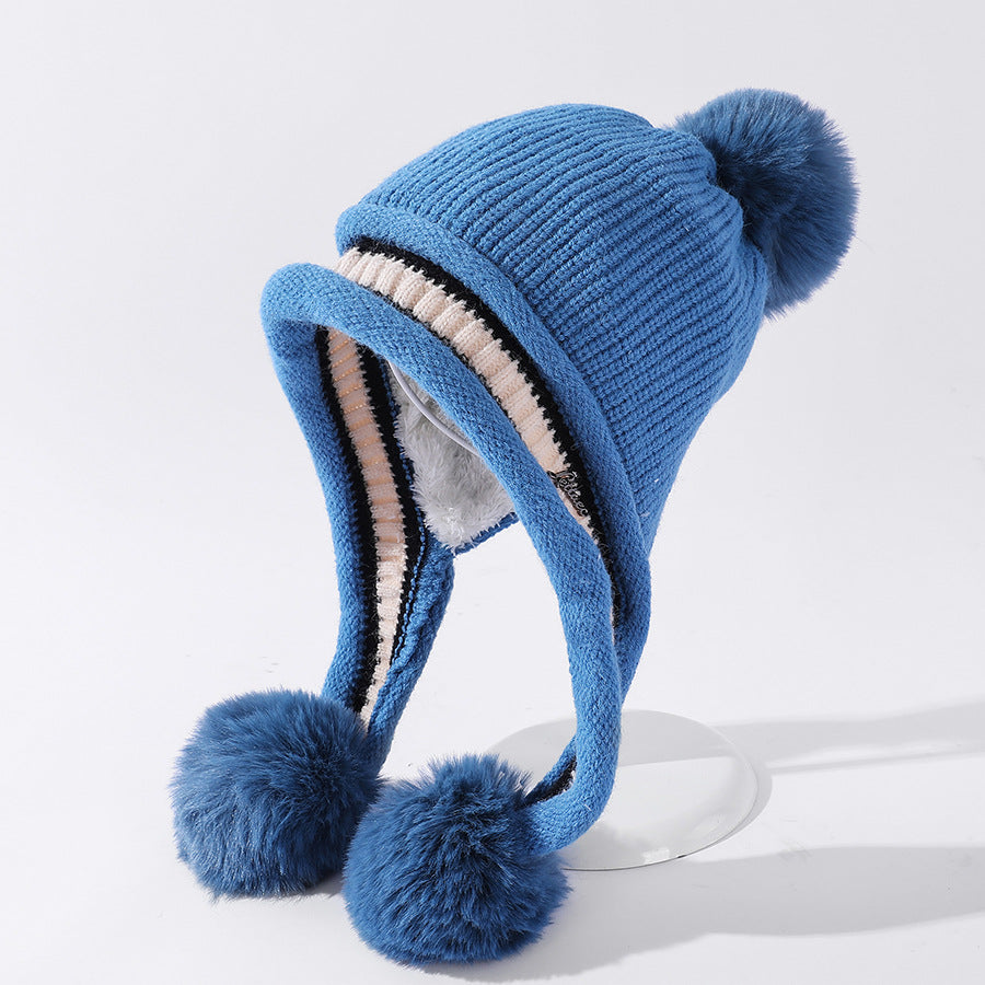 Ladies Knitted Hat Colorblock Casual Ear Guards For Warmth