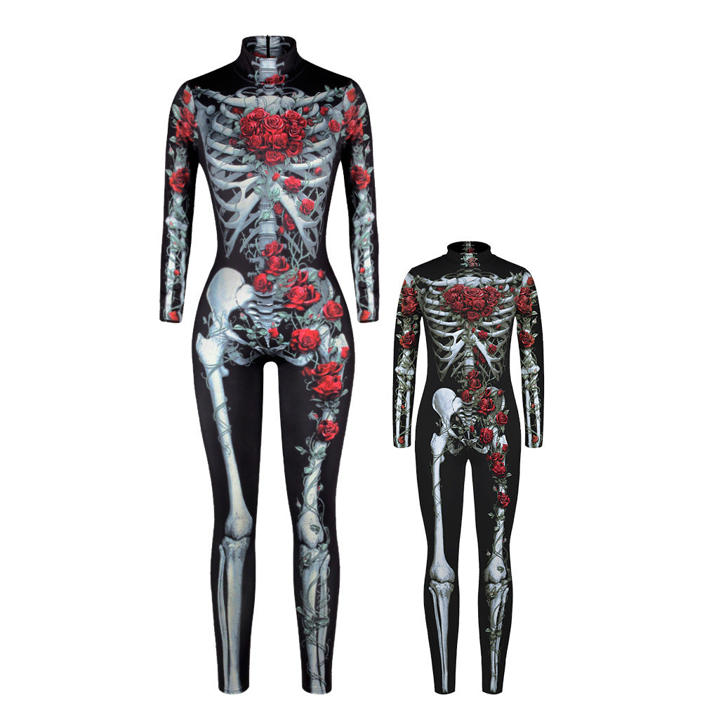3D Skeleton Digital Printing Long-Sleeved Jumpsuit
