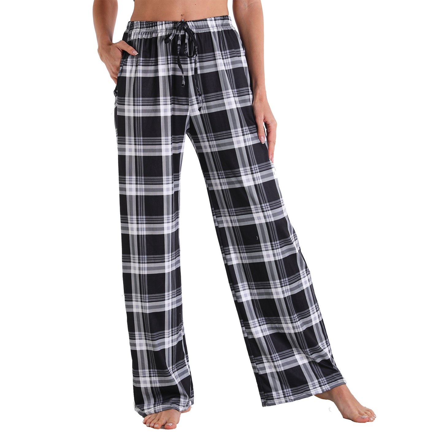 Stretch Cotton Straight-leg Pants Printing Elastic Cord Trousers