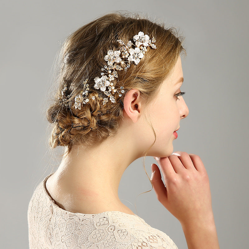 Golden Flower Hair Comb Bridal Headwear