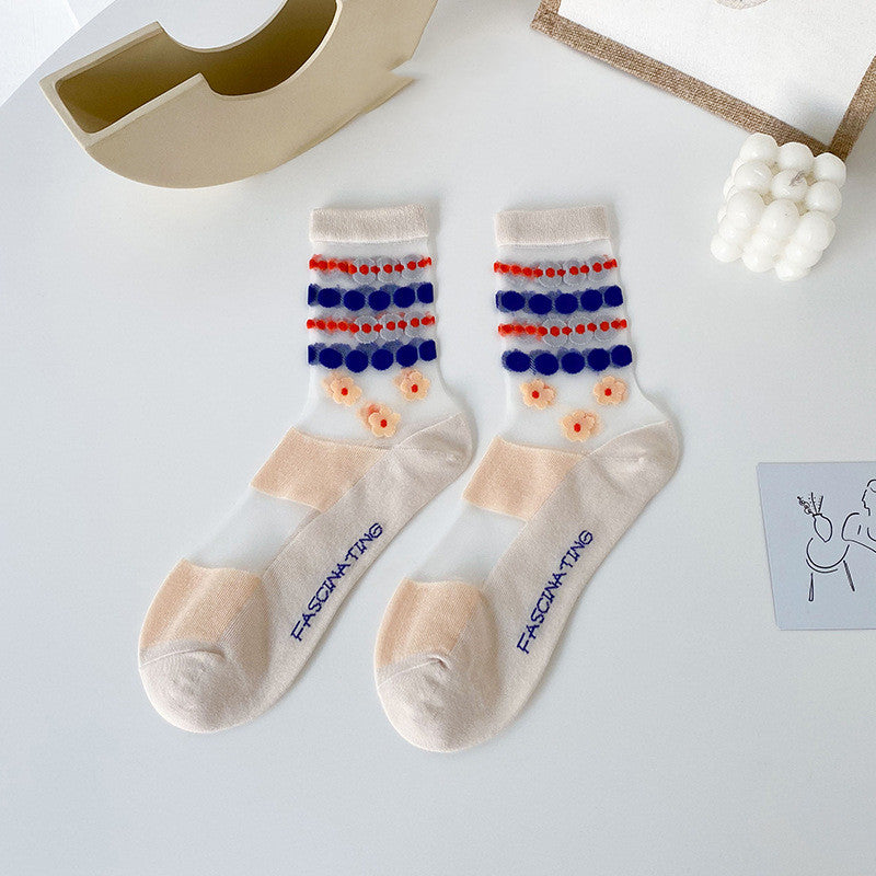Small Flower Socks Breathable Glass Silk Ladies Cotton Socks
