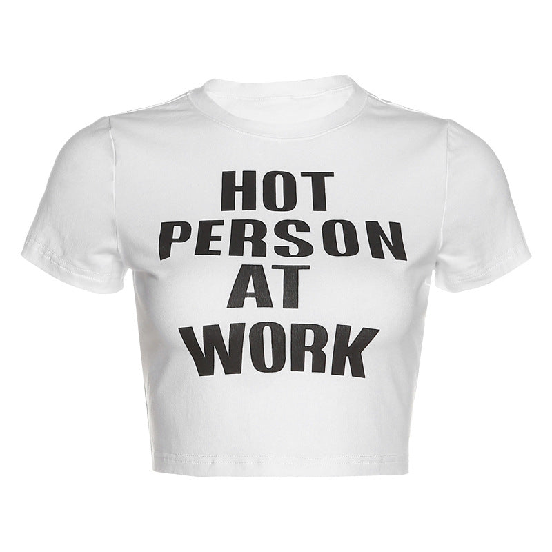 Women's Retro Fashion Alphabet Print Short T-shirt