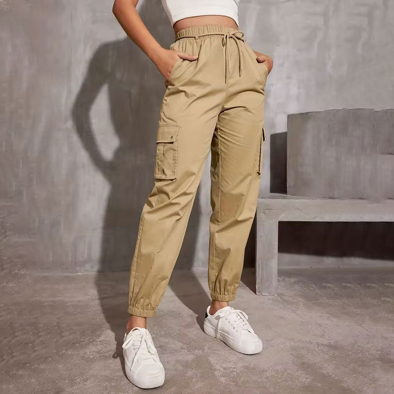 Polyester High Waist Wide Leg Sportsbukser med Ankelbindebånd