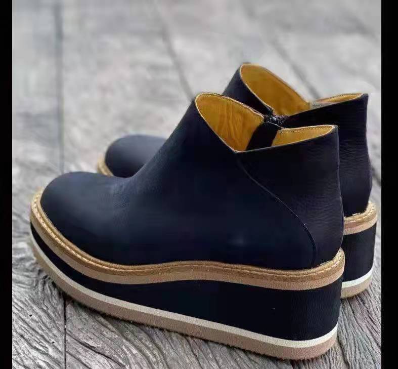 New Low-tube Shallow Mouth High-heeled Wedge Single Boots Women