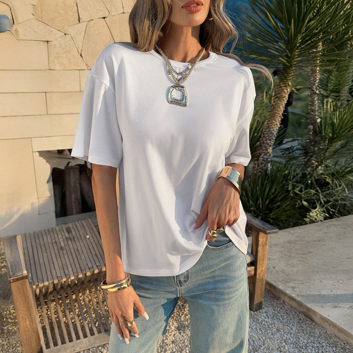 Womens Fashion Casual Crew-neck T-shirt