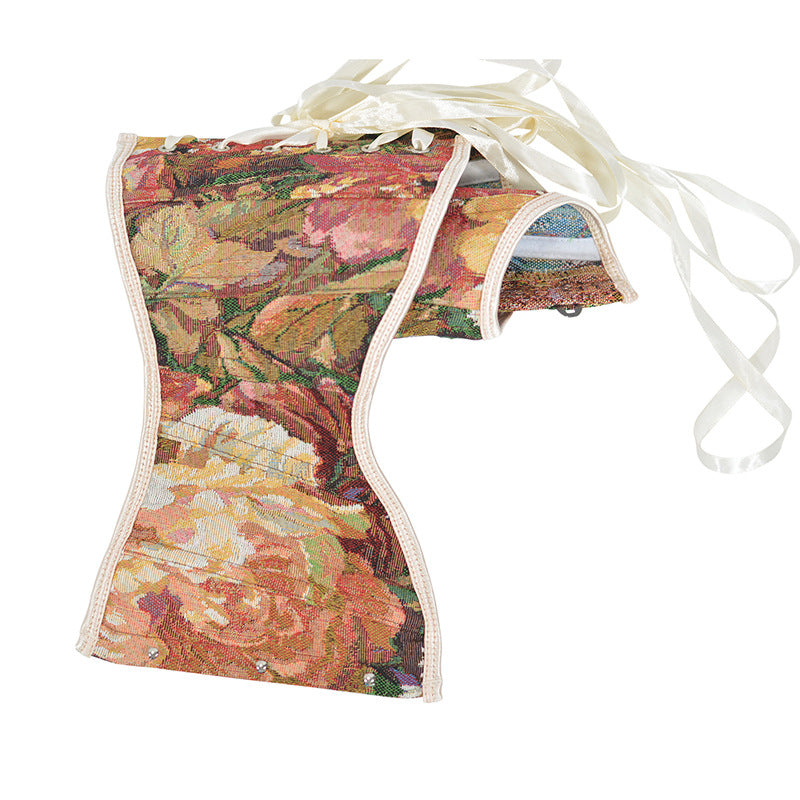 Women's New Oil Painting Rich Peony Flower Short Lolita Girdle Corset