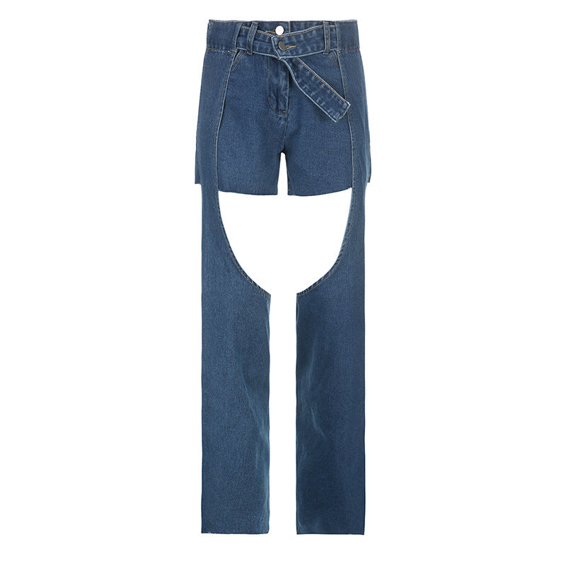 Design Sense Irregular Hollow Straight Jeans
