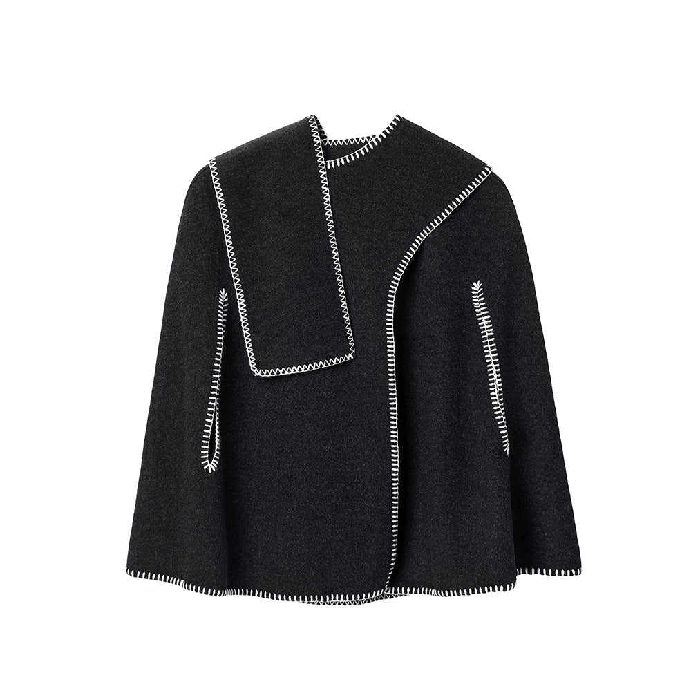 Dobbeltansigtet uldkappe og sjal til kvinder med syninger