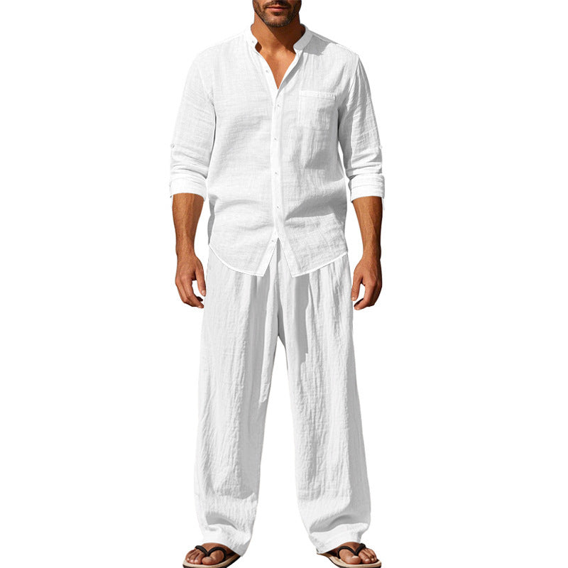 Casual Breathable Long Sleeves Trousers Shirt Beach Suit