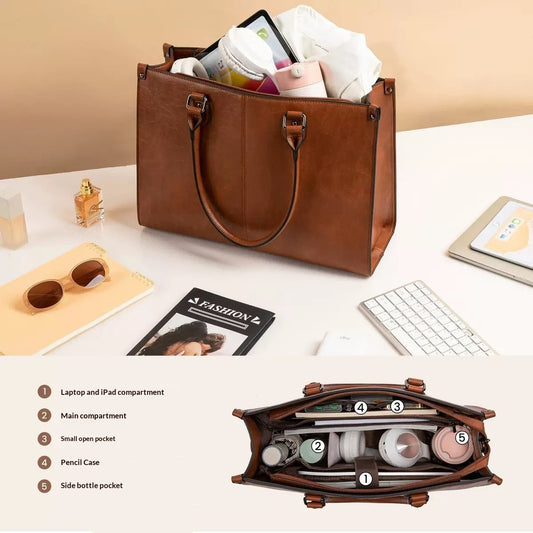 Handbag With Insulated Lunch Compartment And Laptop Compartment For Carrying Crossbody.