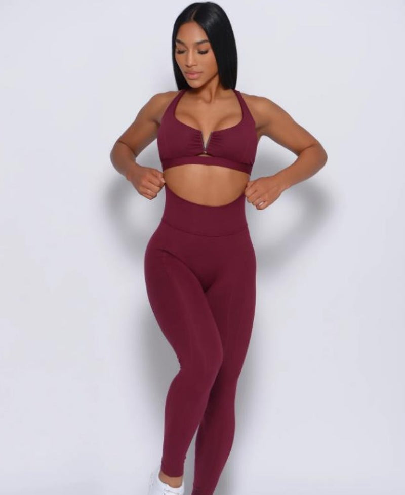 Double-cross Strap Push-up Top And High-waisted Legging-style Fitness Pants
