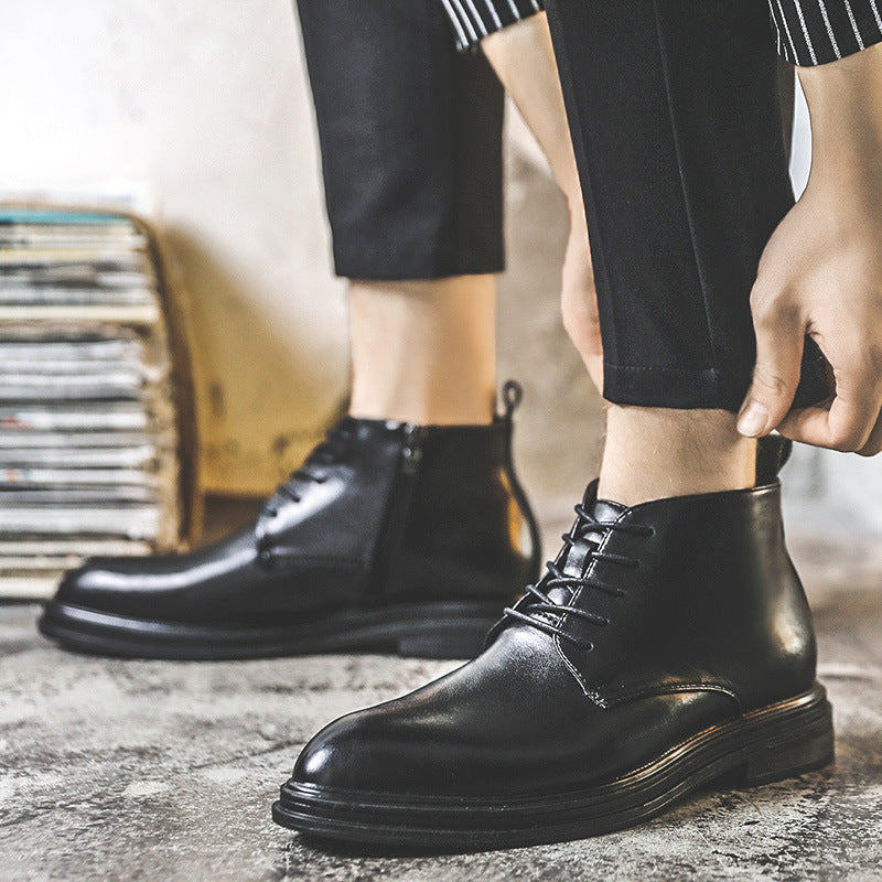 Men's Casual High Top Zipper Pointed Toe Martin Boots