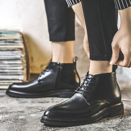 Men's Casual High Top Zipper Pointed Toe Martin Boots