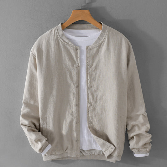 Linen Coat Stand Collar Men's Jacket