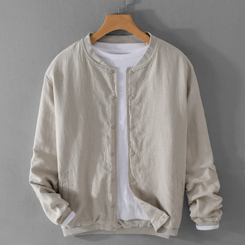 Linen Coat Stand Collar Men's Jacket