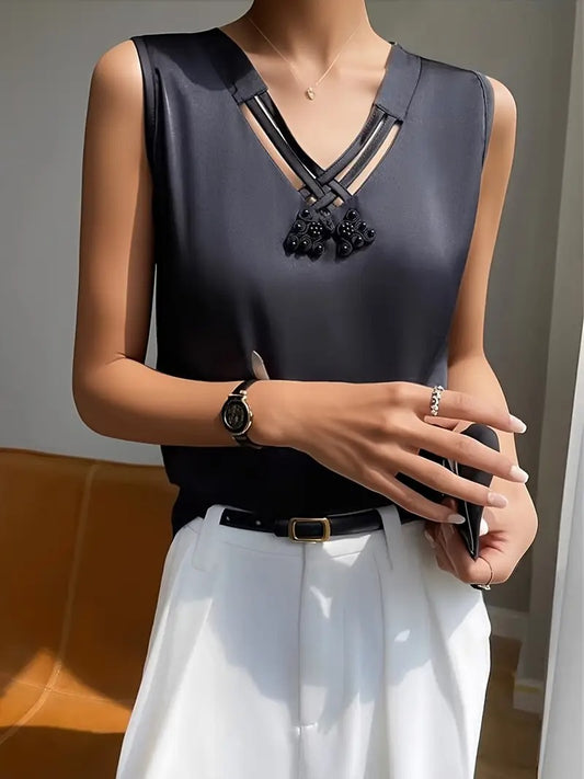 Sleeveless V-Neck Fashionable And Versatile Pullover Tank Top