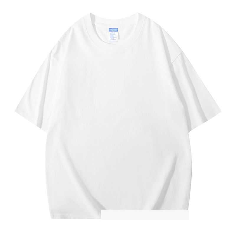 Mænds og kvinders samme tunge bomulds løse ensfarvede korte ærmer med sænkede skuldre