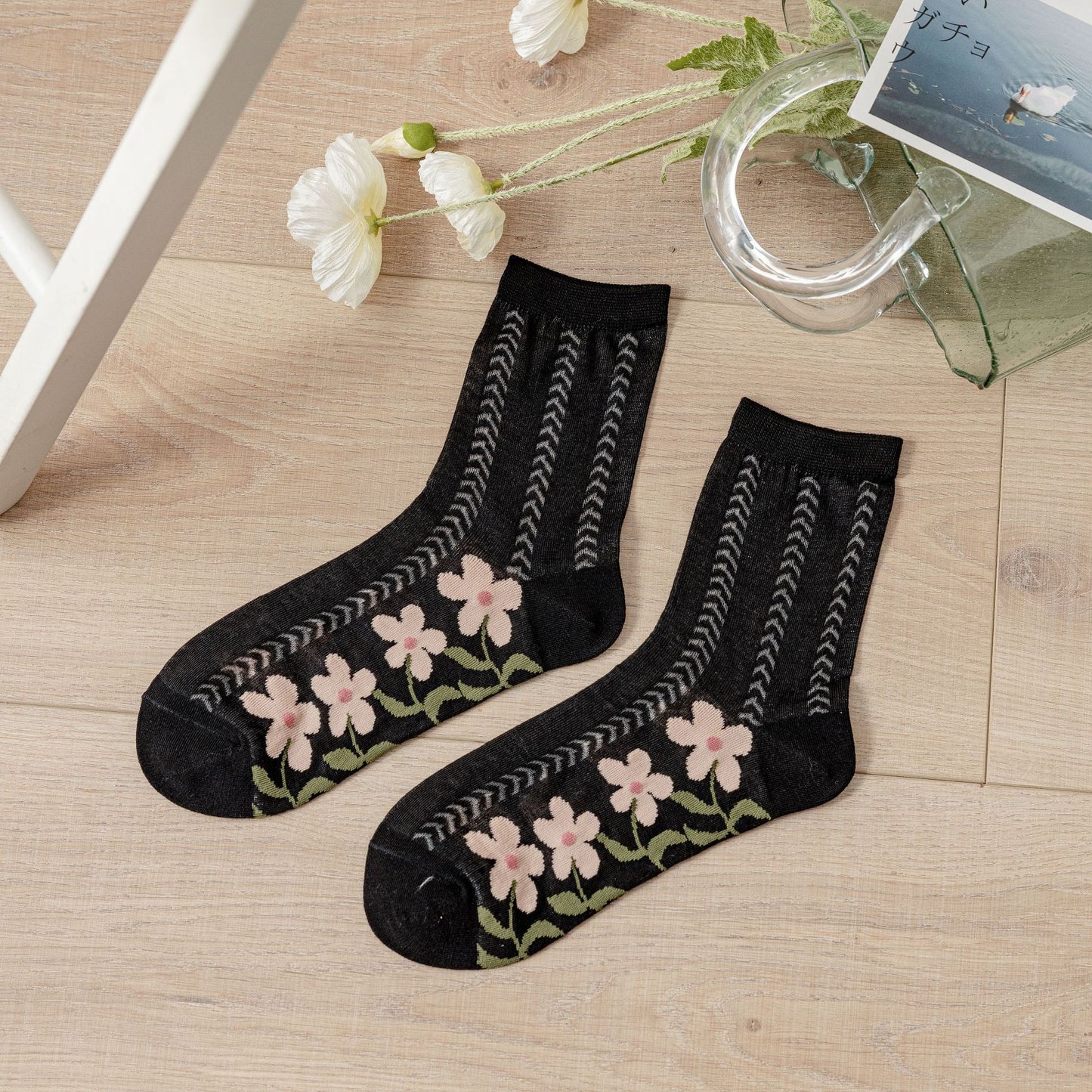 Cotton Women's Mesh Breathable Flower Socks