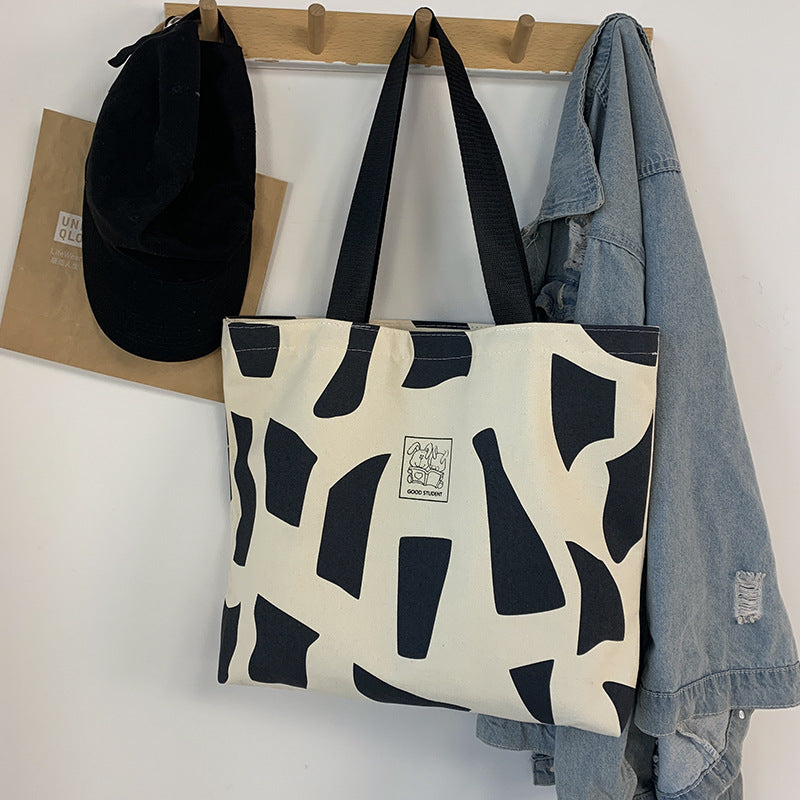Ins Korean Style With Zip Literary Design Tote Canvas Bag