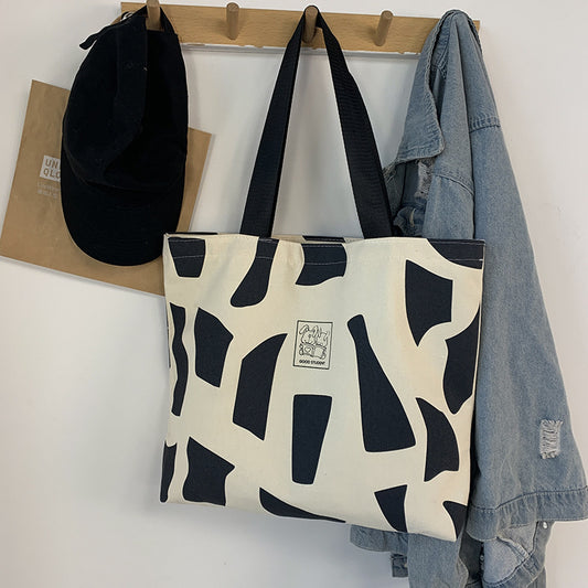 Ins Korean Style With Zip Literary Design Tote Canvas Bag