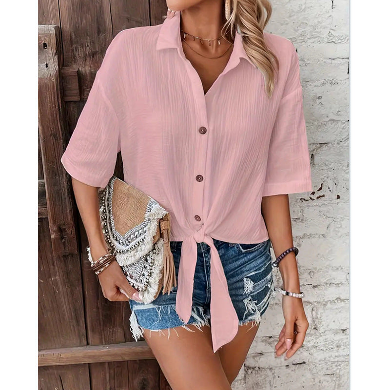 Women's Solid-Color Casual Shirts From Europe And America