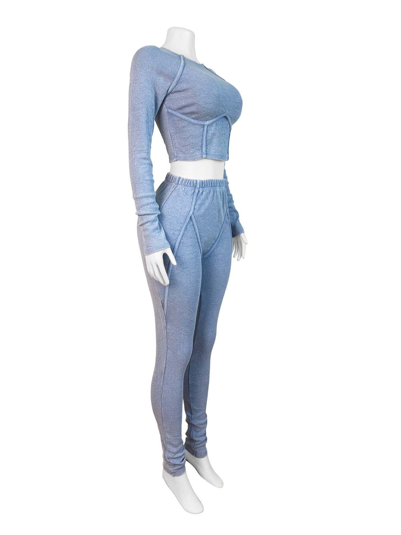 Casual Fall Winter Cotton Ribbed Washed Vintage-Style Bodycon Set