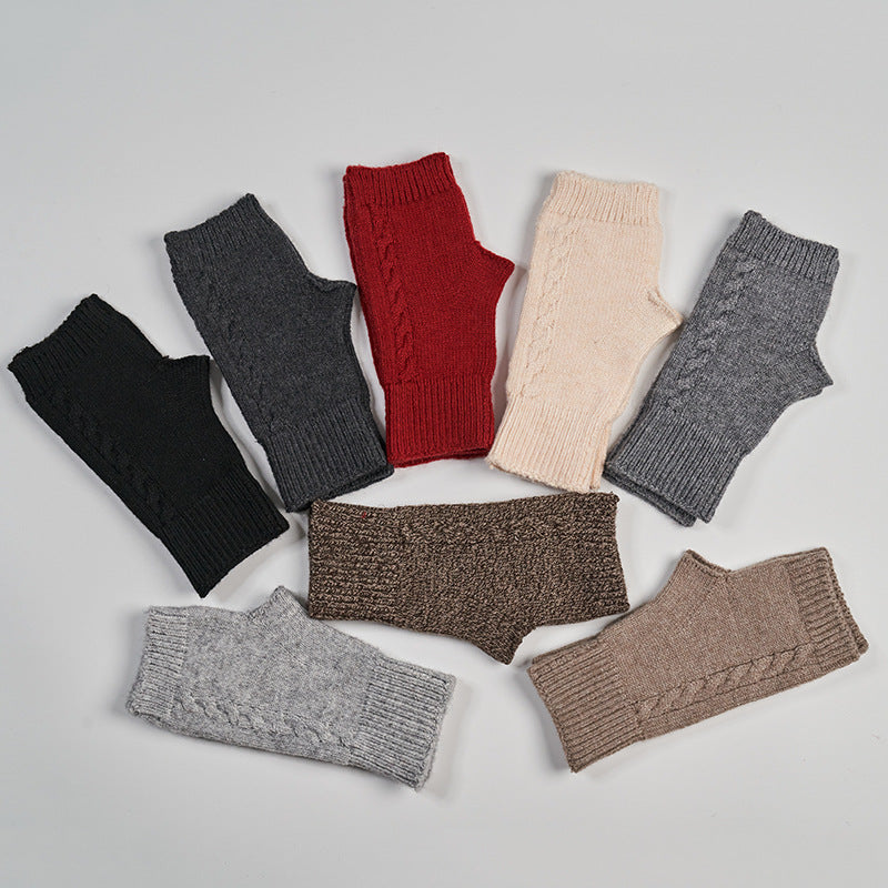 Men's And Women's Wool Thickened Warm Half Finger Gloves
