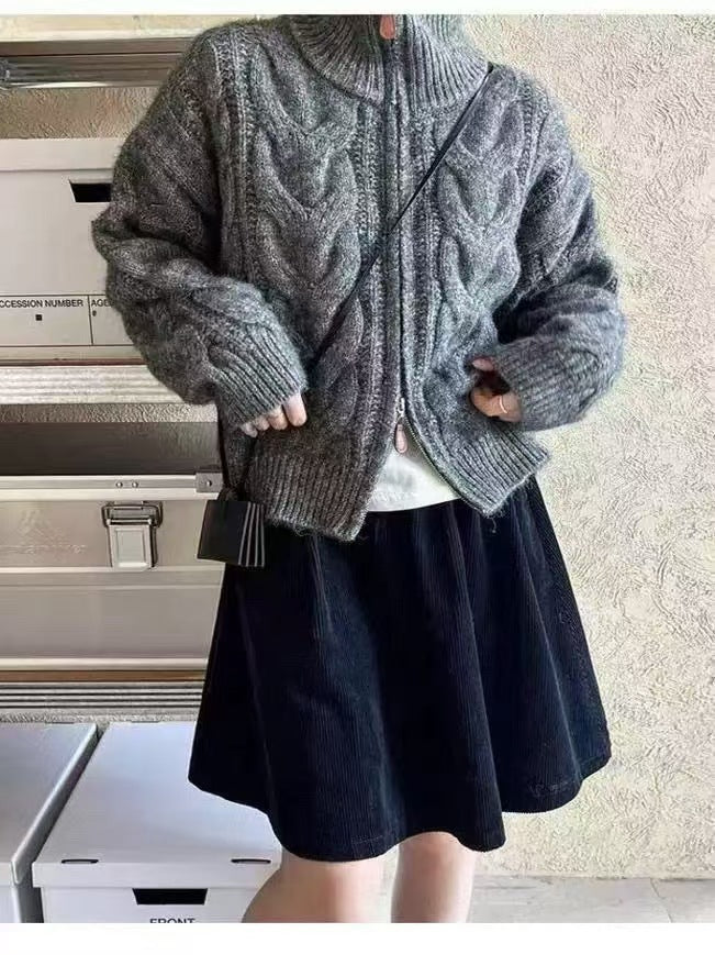 Women's Turtleneck Twist Zipper Cardigan Sweater