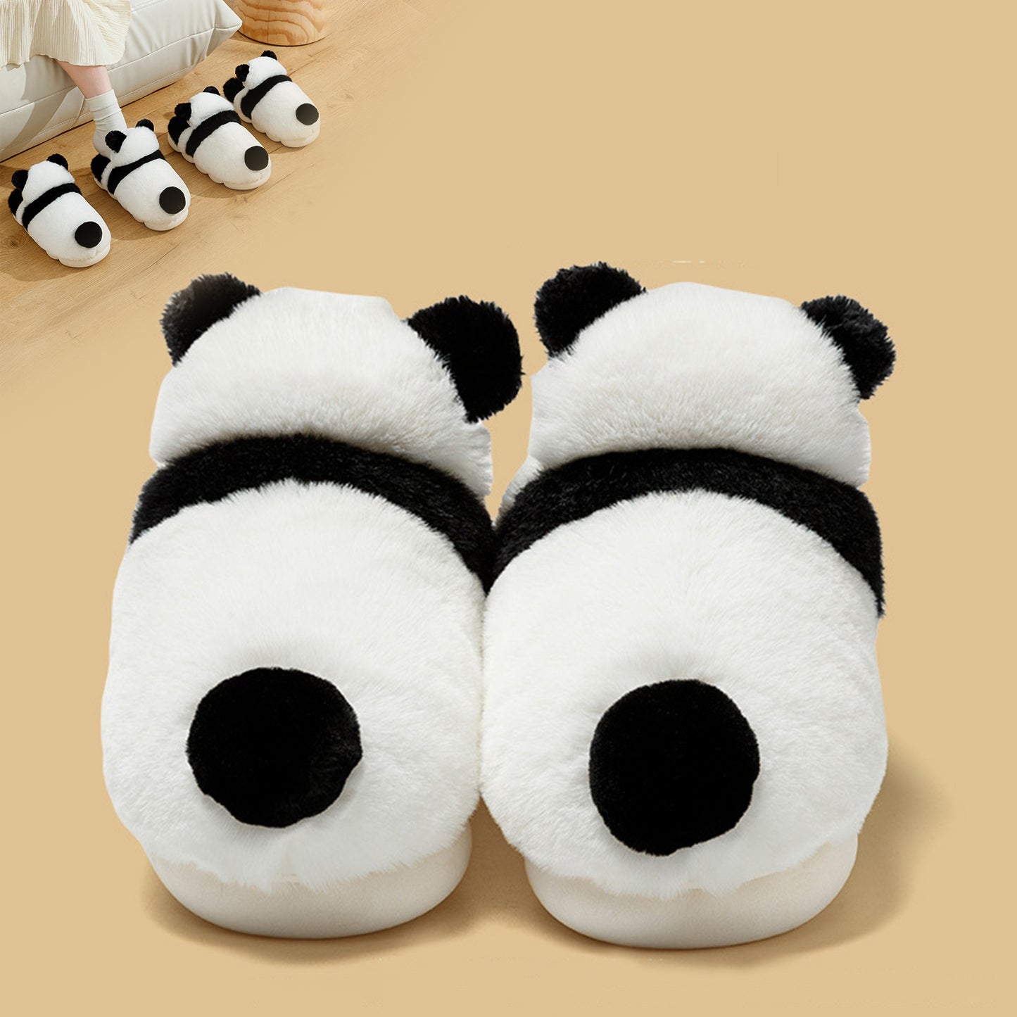 Søde Panda Sko Vinter Plys Hjemmesko Kvinder Varme Tegneserie Haven Hjemmesko Indendørs Tyk Sål Fodtøj Skridsikre Fluffy Hjemmesko