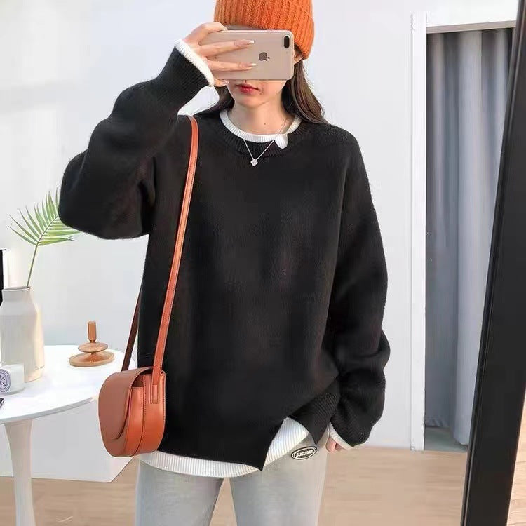 Split Fake Two Pieces Pullover Sweater