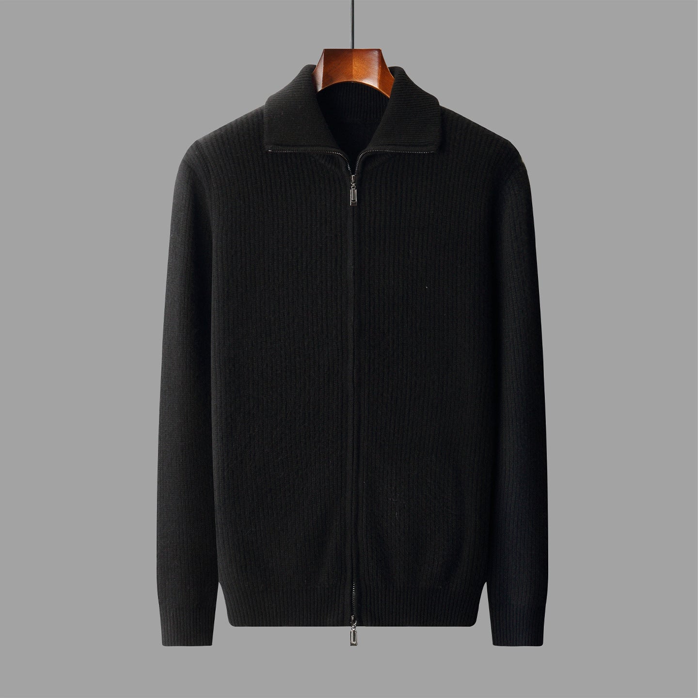 New Pure Wool Zipper Cardigan Fall Winter Men Lapel Shirt Coat