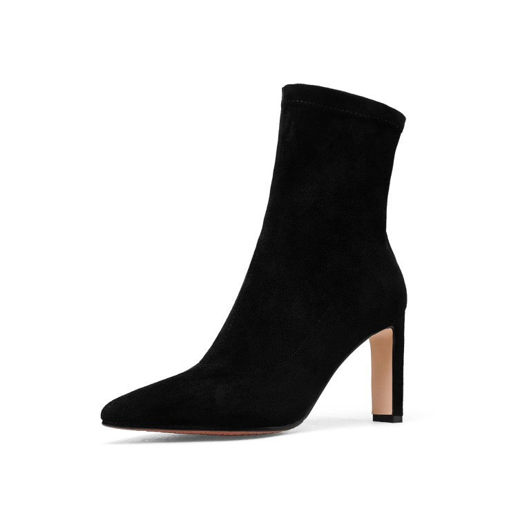 Pointed Toe Elastic High Heel Short Suede Women's Boots