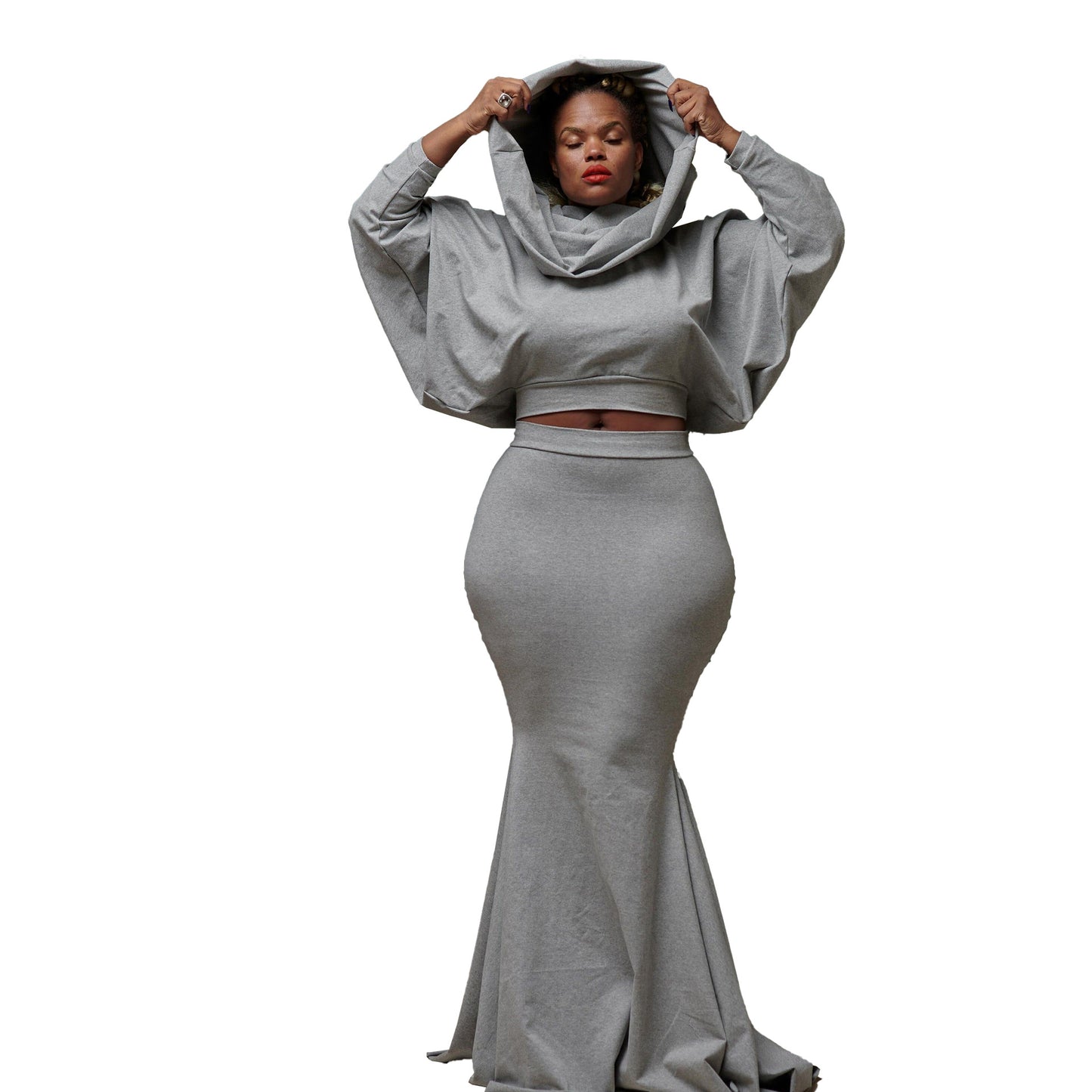 European And American Fitted Hooded Fishtail Dress Set