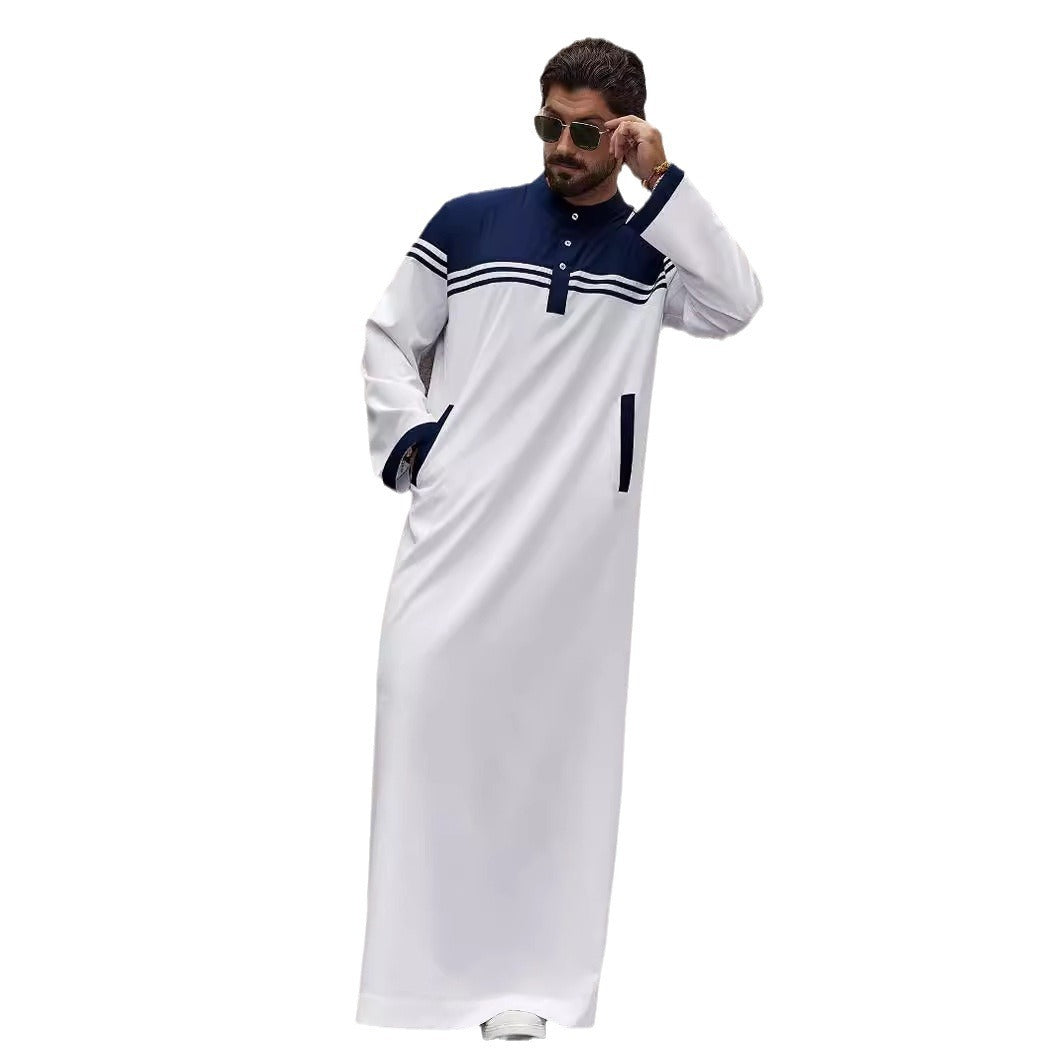 Preppy Men's Color Contrast Patchwork Shirt Robe