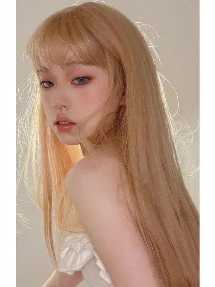 Women's Long Hair Full-head Wig Mid-length Fluffy Eight-character Bangs