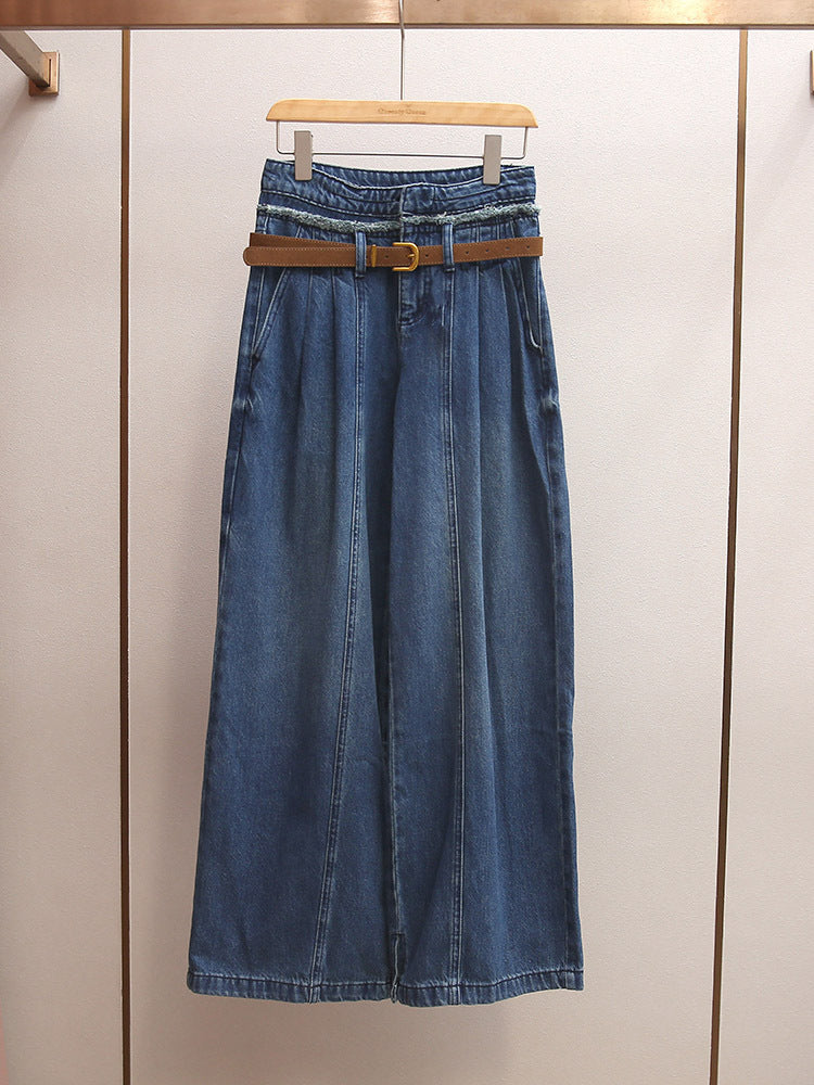 High-waisted A-line Wide-leg Long Jeans